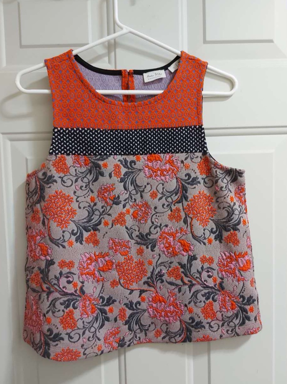 Meadow Rue by Anthropologie blue and orange floral sleeveless blouse